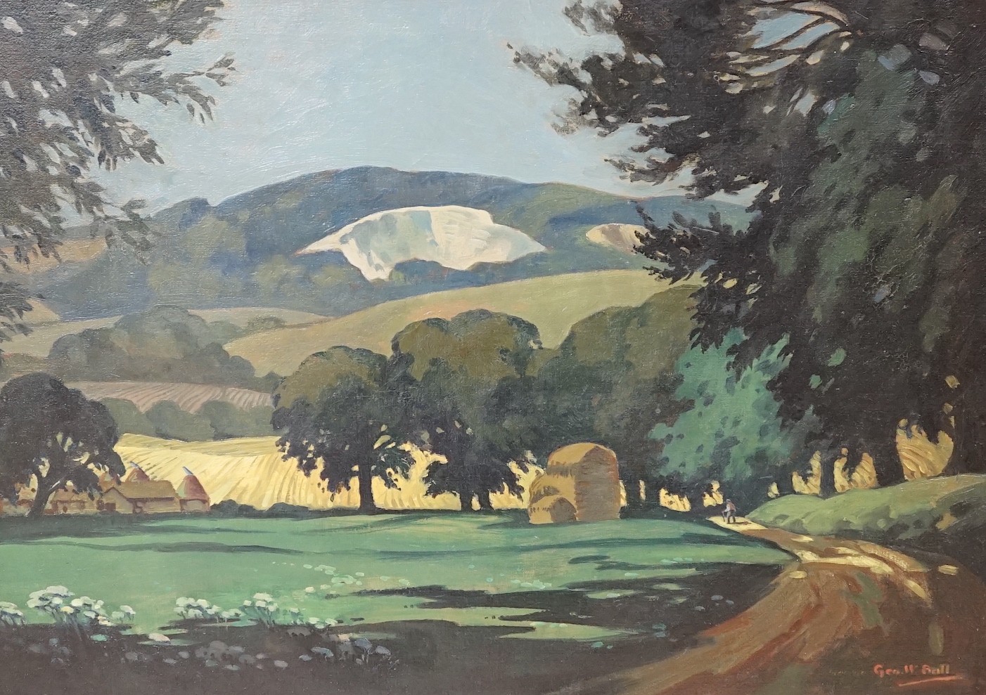 George W. Ball, oil on canvas, Landscape near Lewes, signed, 43 x 60cm